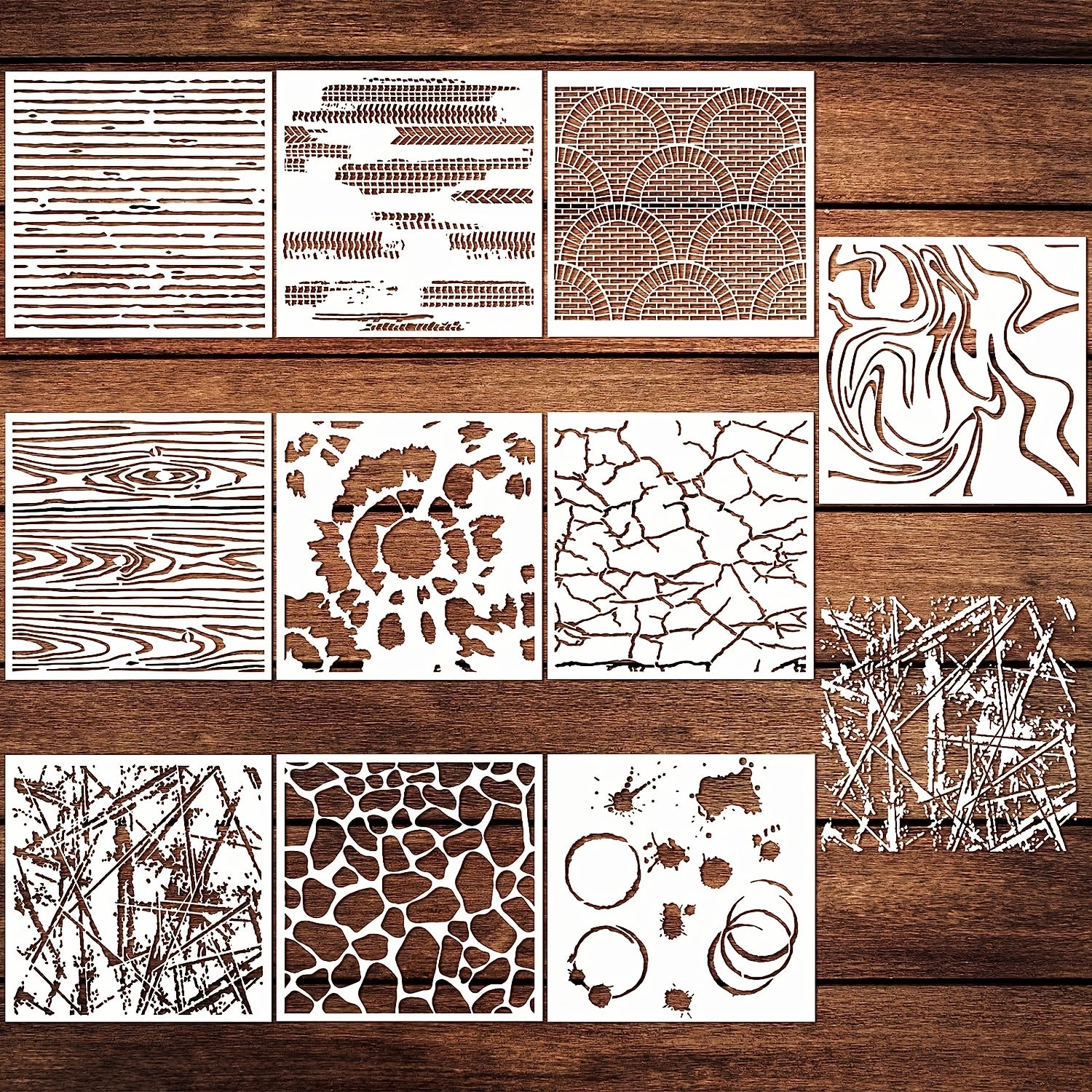 10pcs Wall Texture Stencils 15x15 cm Reusable DIY Mixed Crackle Marble