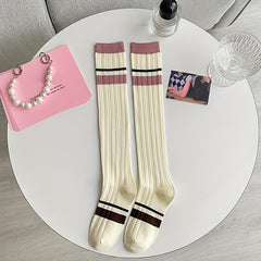 Colorblock Striped Calf Socks College Style All match Knee High Socks
