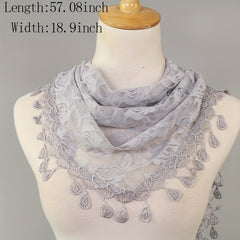 Rose Embroidery Lace Tassel Triangle Scarf Outdoor Windproof Head Wrap