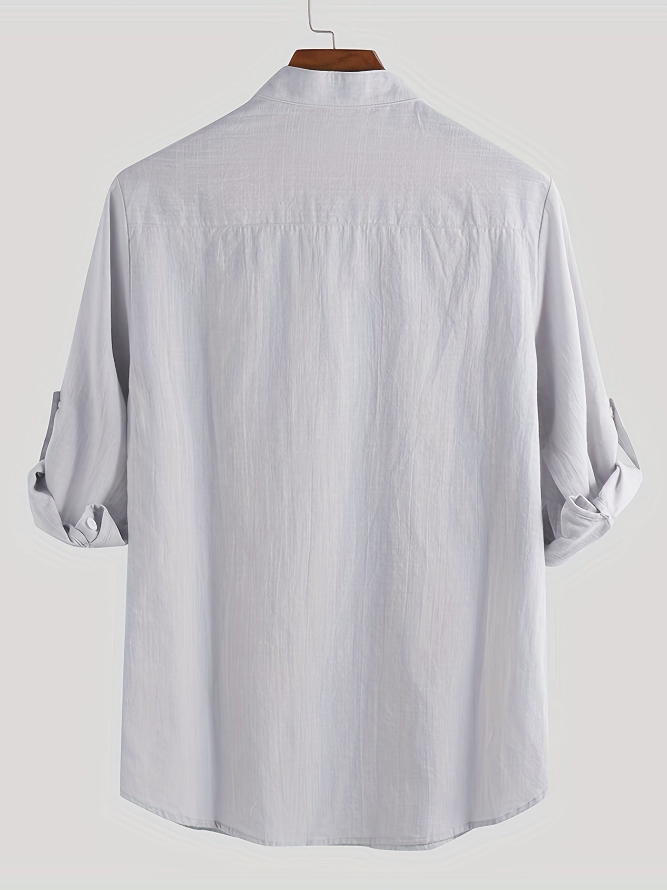 Men's Solid Short Sleeve Stand Collar Shirt