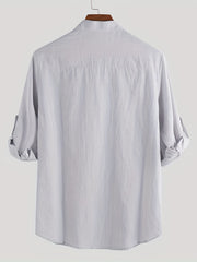 Men's Solid Short Sleeve Stand Collar Shirt