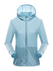 Women's Sun Protection Hooded Jacket Lightweight Long Sleeve Cooling Ice Silk