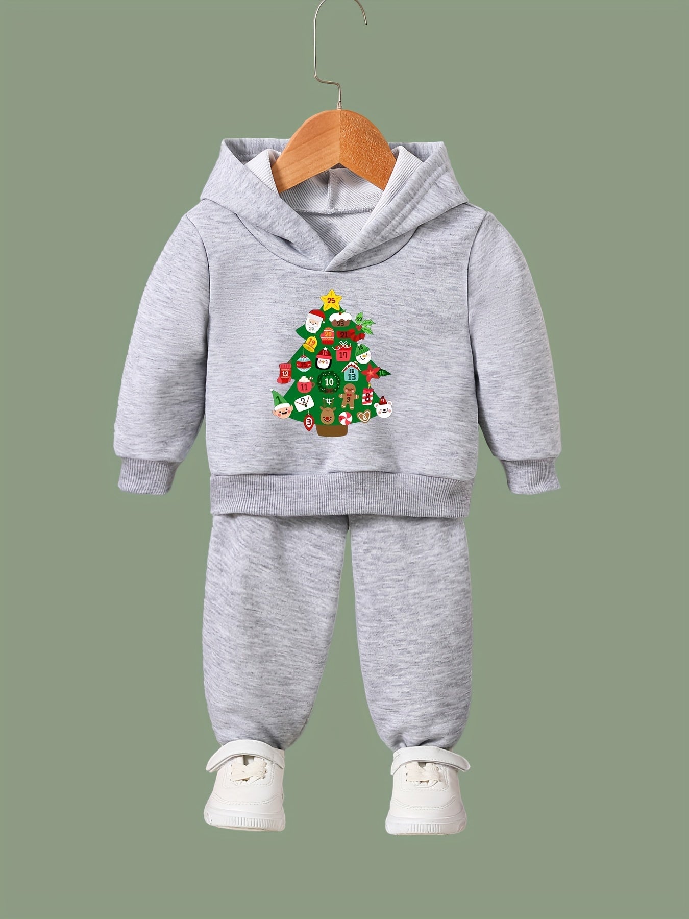 Cartoon Christmas Tree Outfit Girls Hoodie Jogger Pants Set