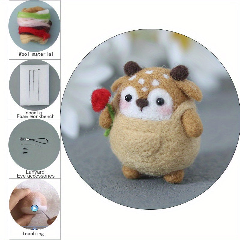 1pc Deer Wool Felt Poking Diy Material Bag Creative Needle Felting Gift