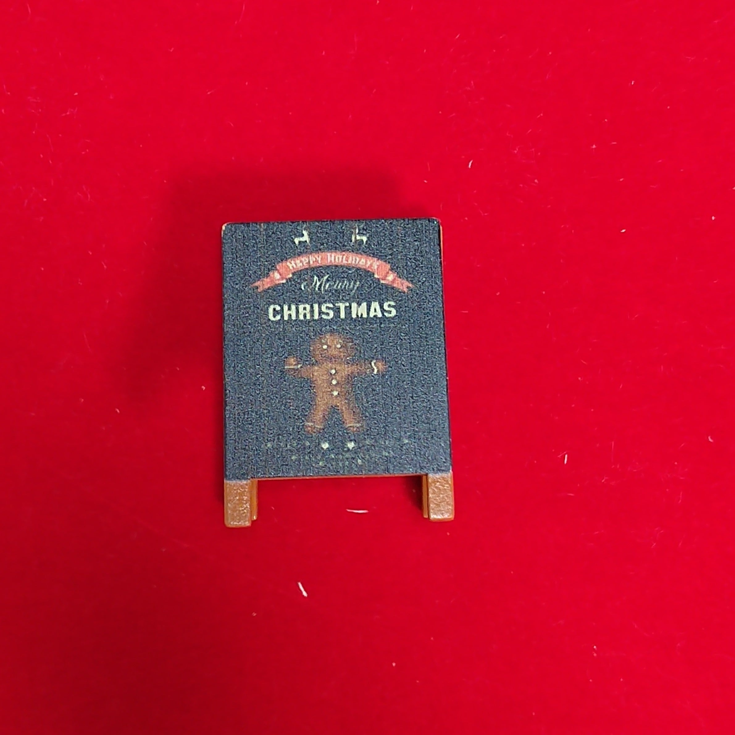 Vintage Christmas Sign with Gingerbread Man for Dollhouses and Displays
