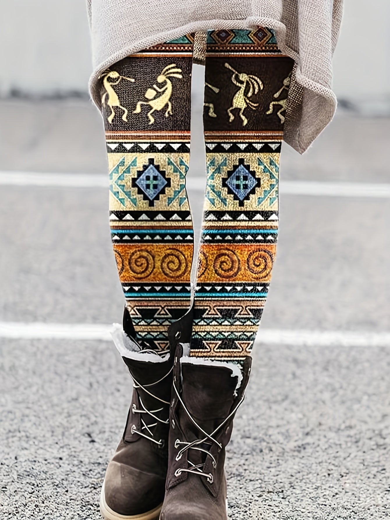 Graphic Print Skinny Leggings Casual High Waist Leggings