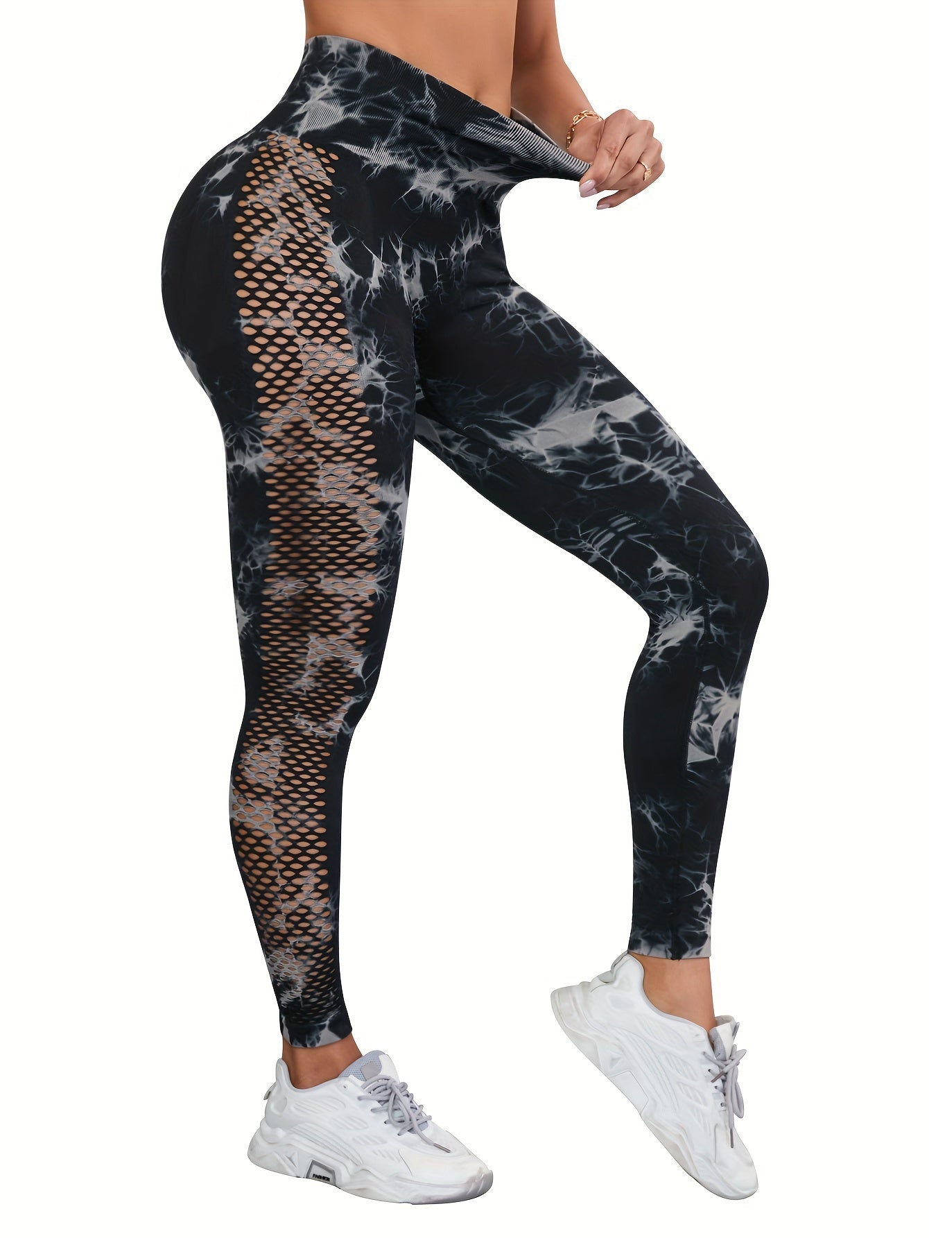 Tie Dye High Stretch Yoga Leggings High Waist Hollow Out Pants