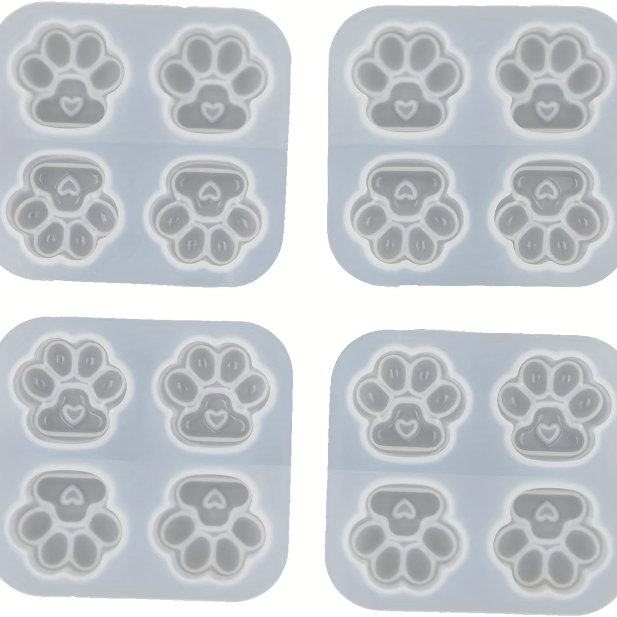 3Pcs Cat Paws Heart Footprint Resin Silicone Mold