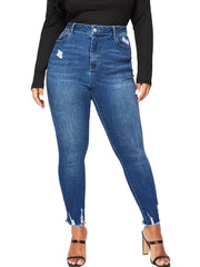 High Rise Ripped Carrot Cut Skinny Jeans Women's Plus