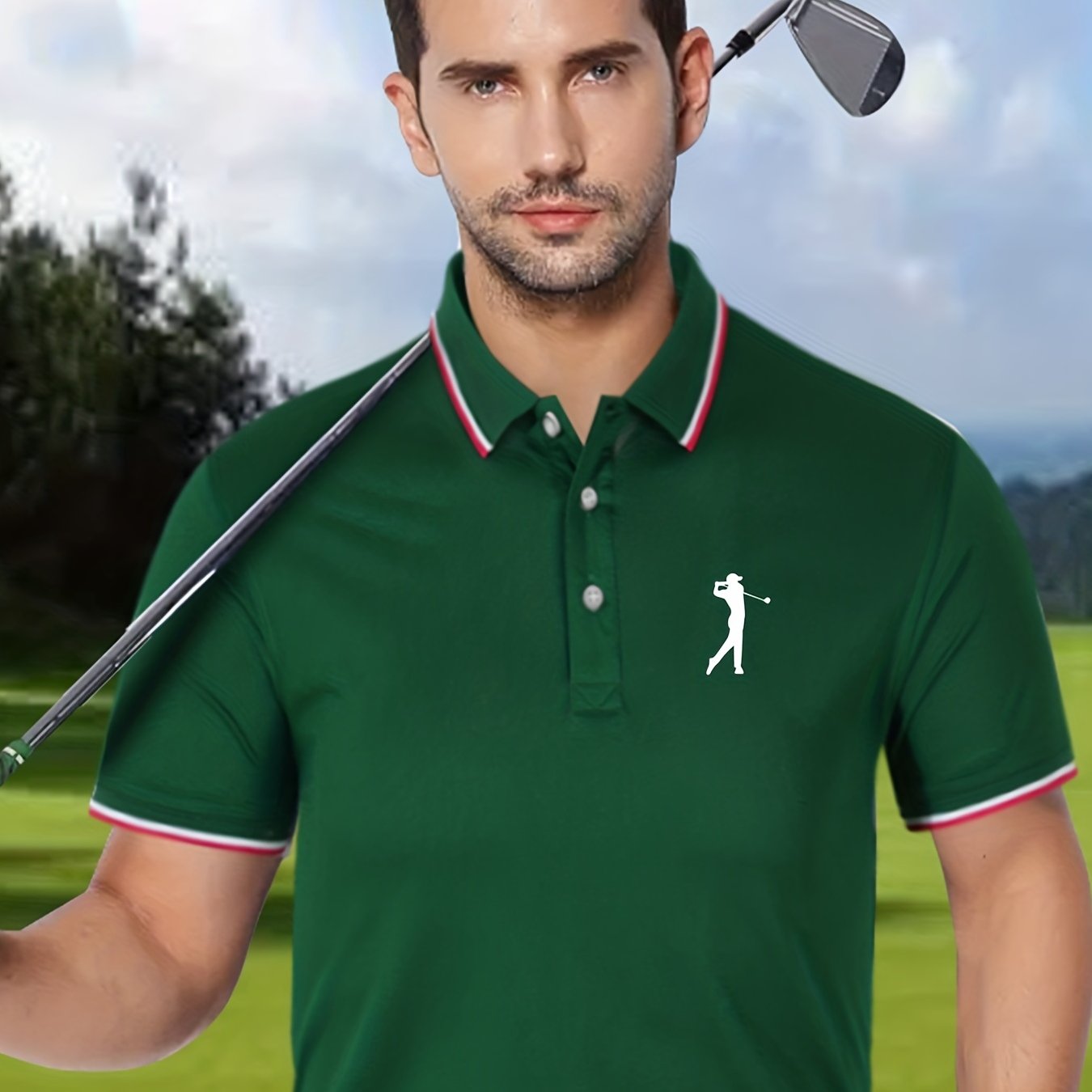 Men's Classic Polo Shirt Breathable Button Up Polo
