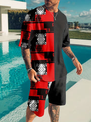 Geometric Print Men's 2Pcs Outfit Short Sleeve T-Shirt & Shorts Set
