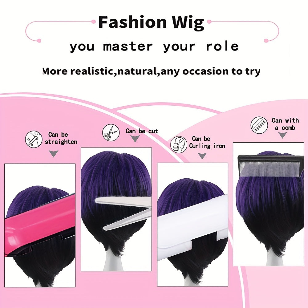 30 48 Cm Purple Short Dress Up Wig For Men Costume Party Use
