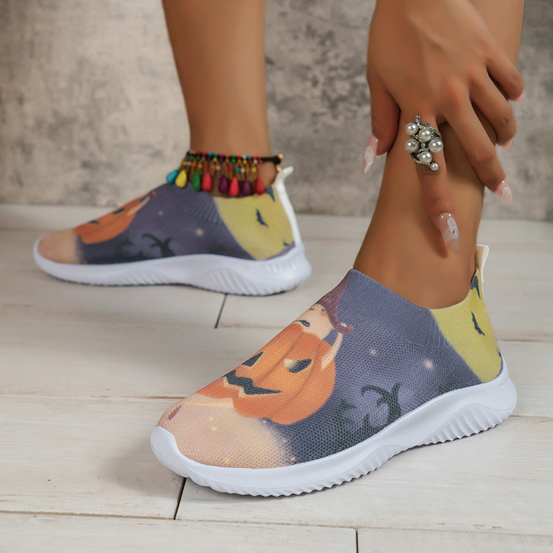 Funny Pumpkin Face Pattern Sneakers Halloween Trainers