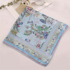 Butterfly Plant Flower Print Bandana Square Scarf Head Wrap Women Satin Necke