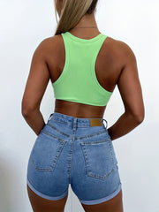 Solid Cami Crop Top Casual Crew Neck Tank Top