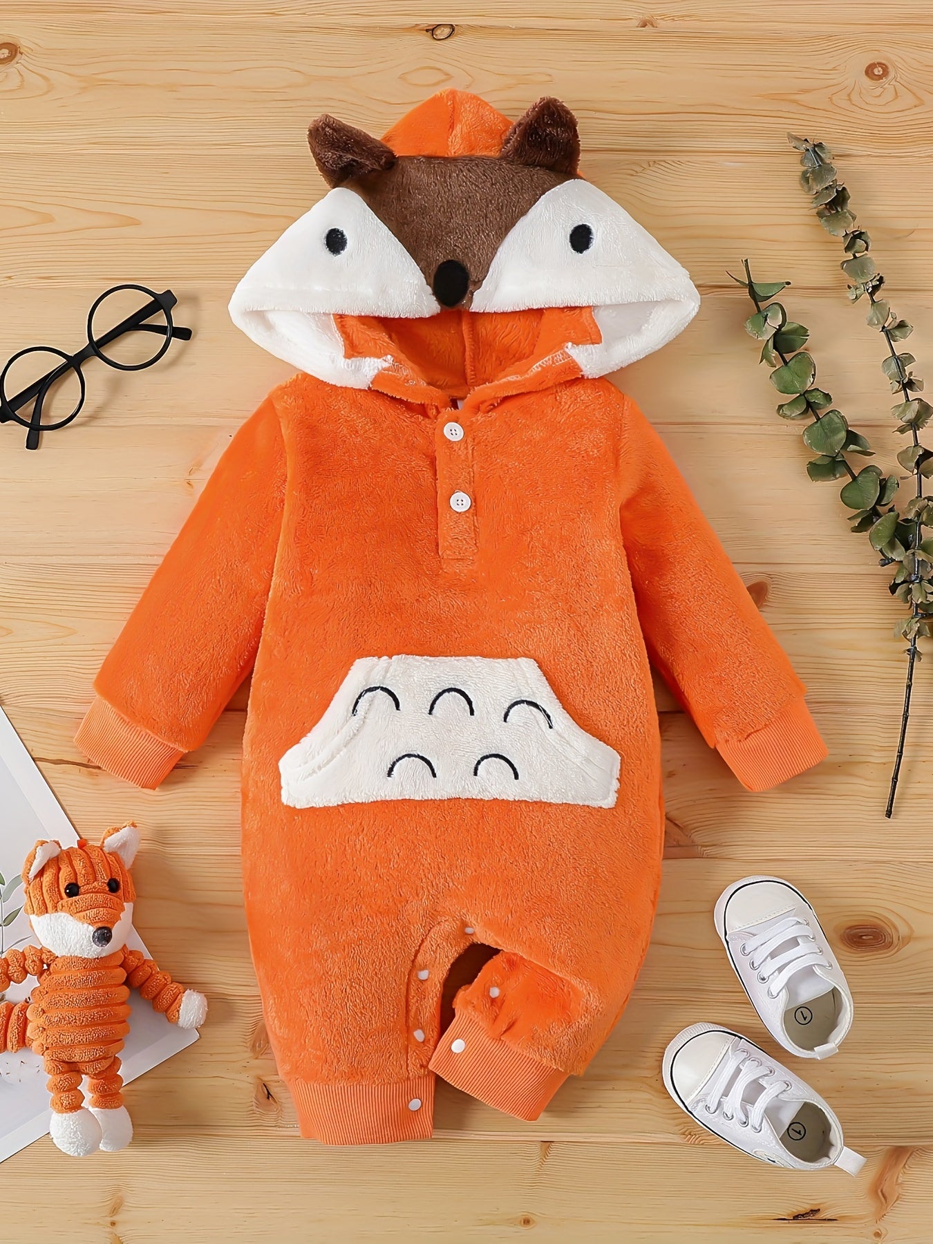 Fleece Thermal Fox Shape Romper Hoodie for Baby