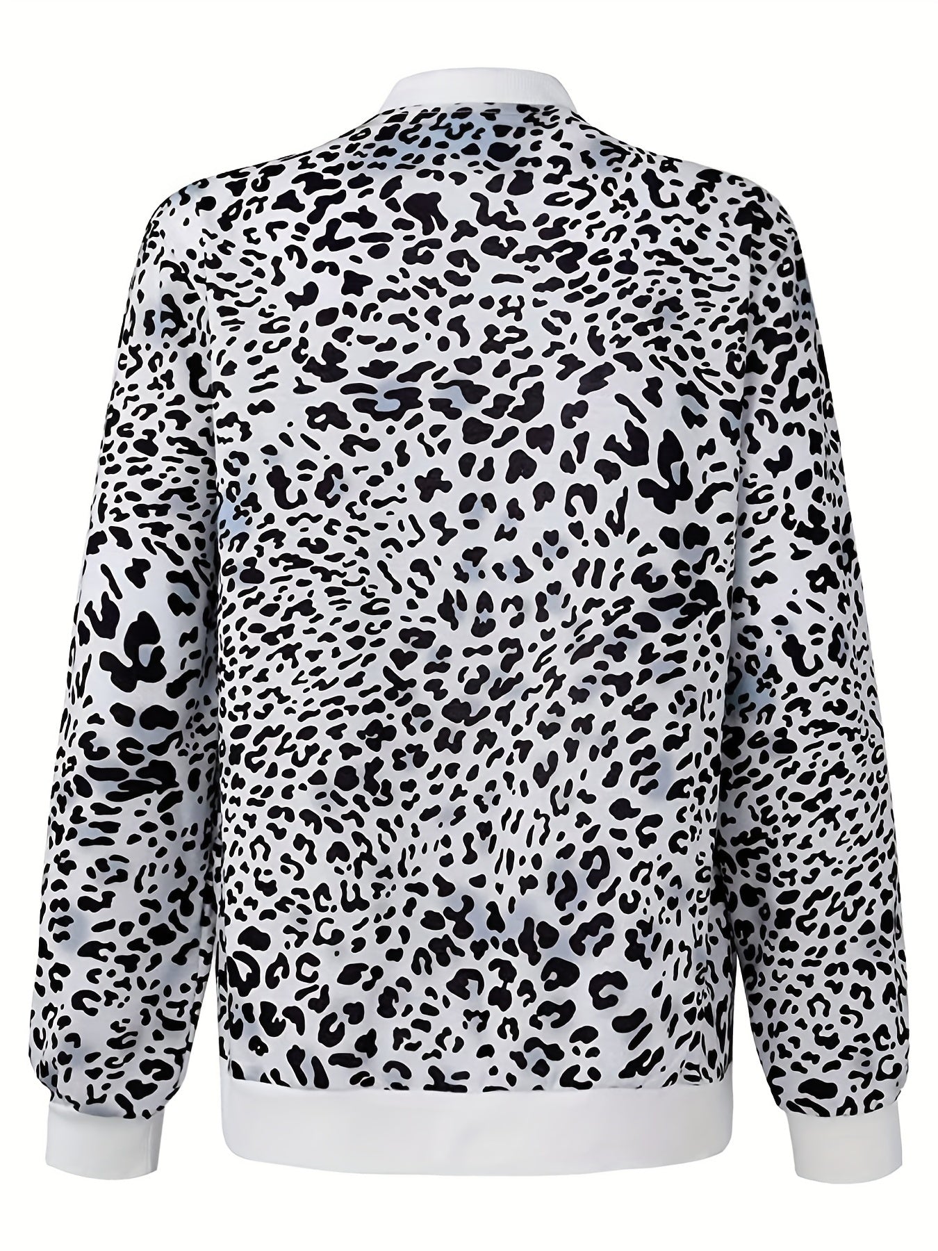 Leopard Print Zipper Front Jacket Long Sleeve Casual Outerwear