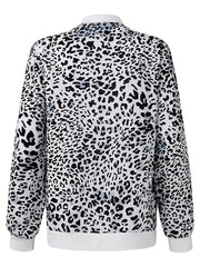 Leopard Print Zipper Front Jacket Long Sleeve Casual Outerwear
