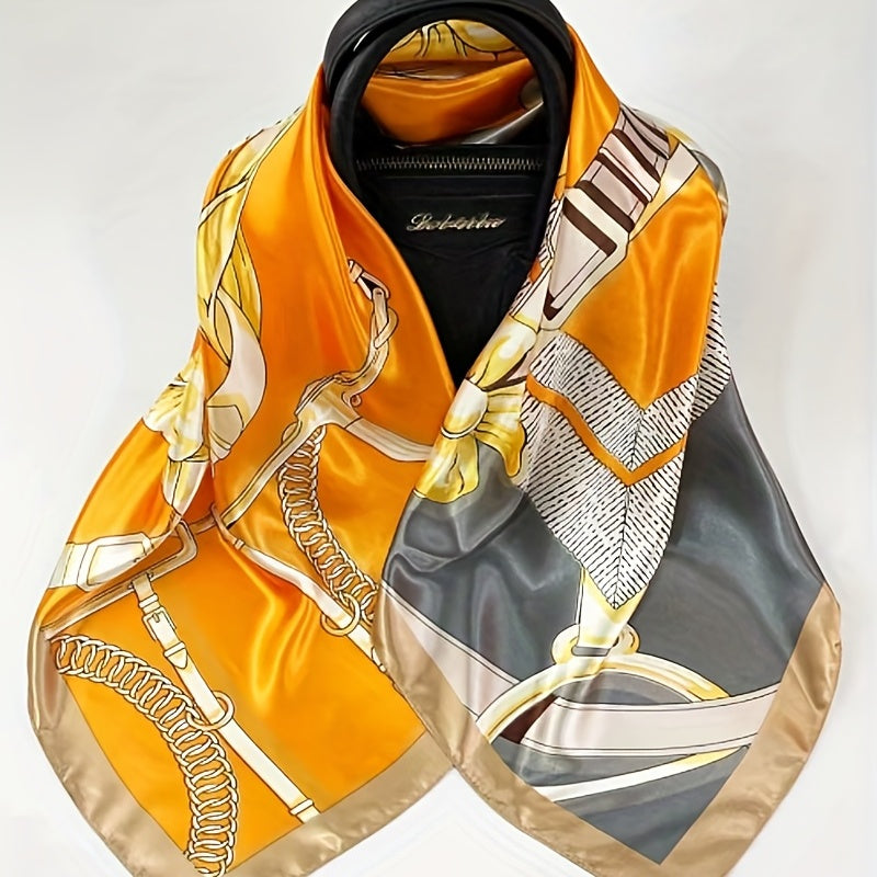 Vintage Chain Print Square Scarf Bandana Windproof Head Wrap Women Outdoor
