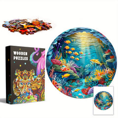 Sea World Wooden Jigsaw Puzzle Animal Shapes Underwater Scene Coral Reefs Fish