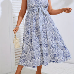 Backless V Neck Cami Dress with Belt