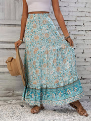 Floral Print Drawstring Waist Skirt Boho Skirt For Spring & Summer