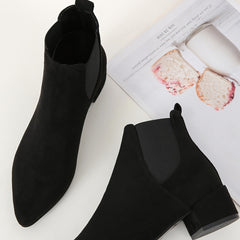 Women's Chunky Heel Short Boots Slip-On Chelsea Ankle Boots Low Heel Shoes