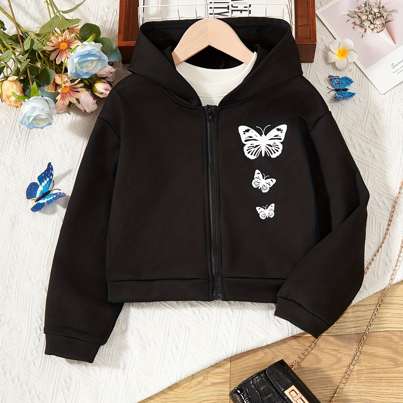 Girls Casual Butterfly Graphic Hoodie Long Sleeve Sweatshirt