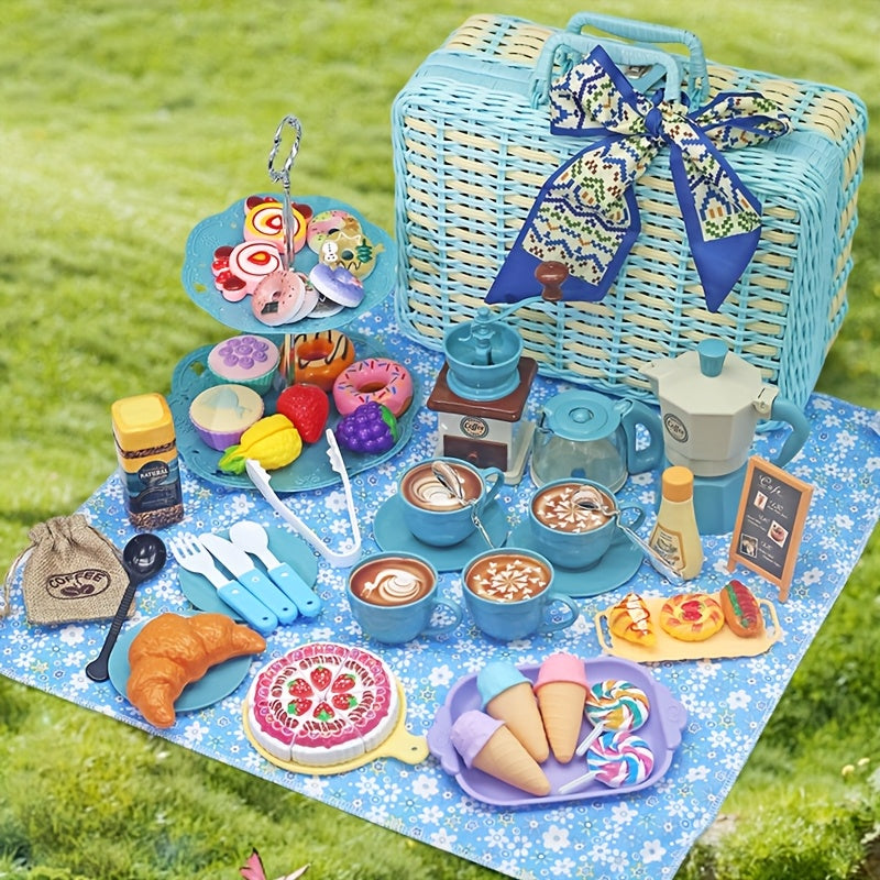 Tea Party Pretend Play Toys Large Afternoon Tea Picnic Basket Set
