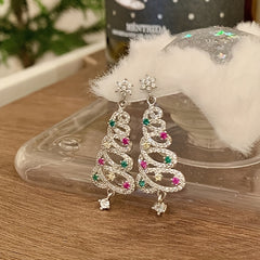 Colorful Zircon Christmas Tree Earrings Party Jewelry Gift