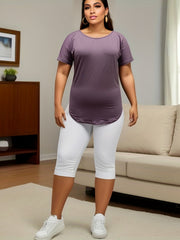 Solid Short Sleeve Round Neck Yoga Tee