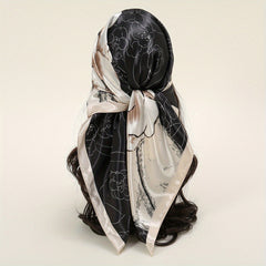 Tulip Rose Print Bandana Silk Square Scarf Head Wrap