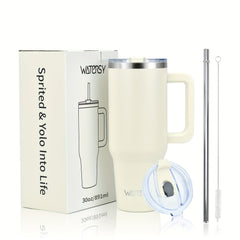 WATERSY 30oz 40oz Stainless Steel Travel Mug with Straw Lid & Handle