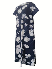 Floral Print Short Sleeve Midi Dress