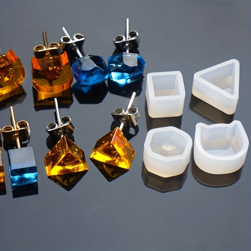 8pcs Stud Earrings Resin Crystal Epoxy Mold DIY Pendant Casting Silicone Mould