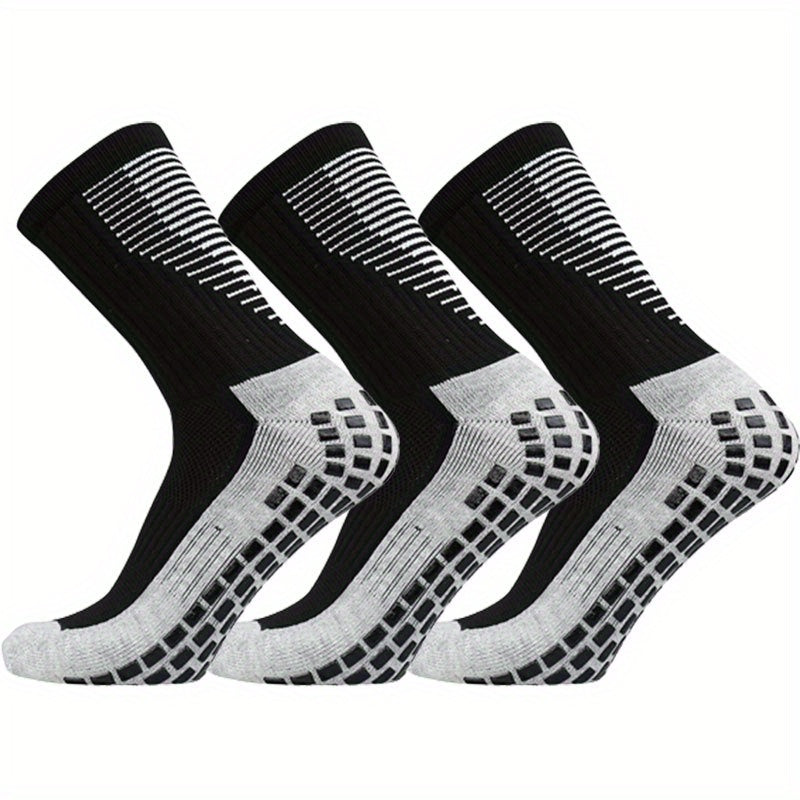 3 Pairs Striped Sports Football Socks Non slip Training Crew Socks