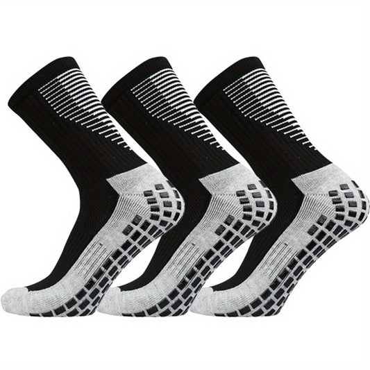 3 Pairs Striped Sports Football Socks Non slip Training Crew Socks