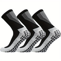 3 Pairs Striped Sports Football Socks Non slip Training Crew Socks