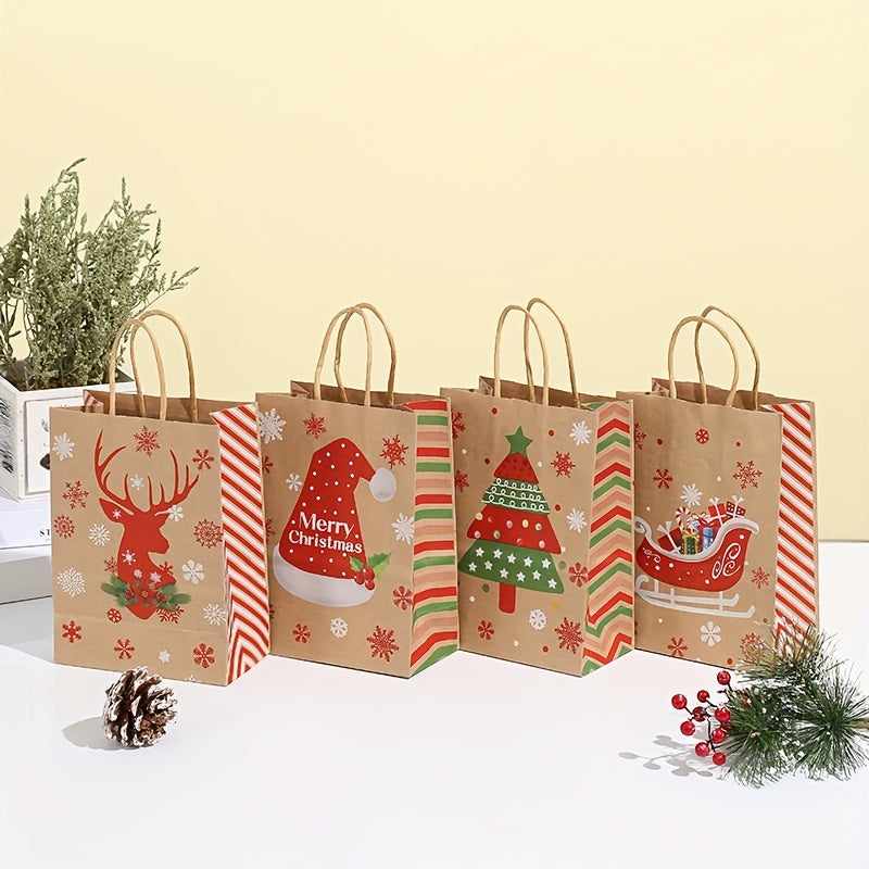 24pcs Christmas Gift Bags Brown Paper Bags Goody Bags With Handles