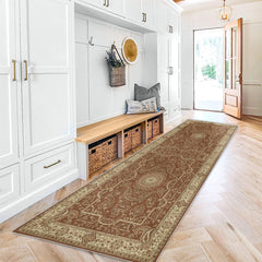 Vintage Persian Runner Rug 60x96 Taupe Distressed Floral Print