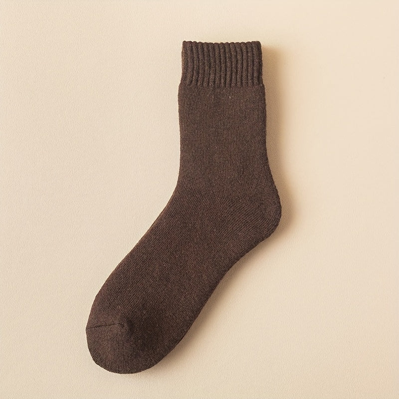 Winter Plus Velvet Thick Wool Warm Socks Men's Solid Soft Mid-calf