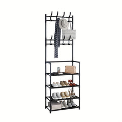 Coat Rack Foyer Shoe Rack with Storage Shelves & Hooks