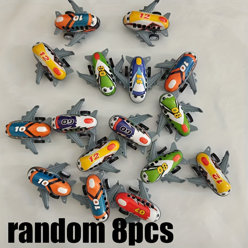 8 Mini Cartoon Metal Pull Back Airplane Toys for Kids' Party Carnival Presents