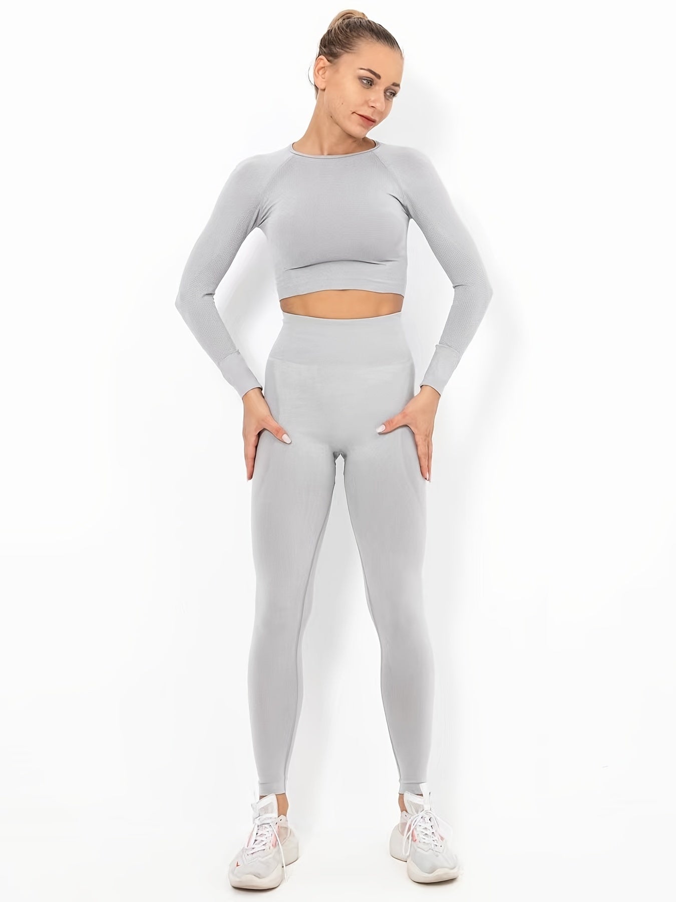 Women's Seamless Long Sleeve Sports Crop Top & Leggings Yoga Suit