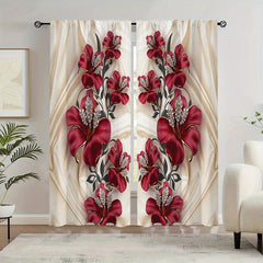 Blackout Red Rose Polyester Curtains for Home Decoration