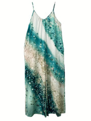 Marble Print Wide Leg Jumpsuit Spaghetti Jumpsuit
