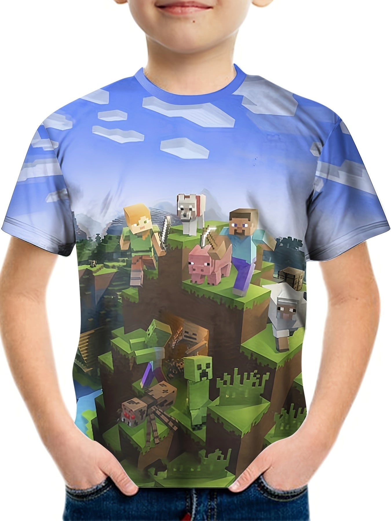Kids Game Building Block World Print T-shirt