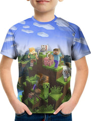 Kids Game Building Block World Print T-shirt