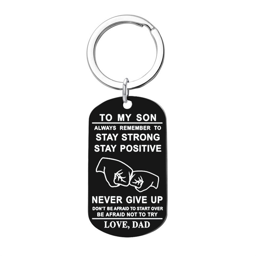 Boys Creative NEVER GIVE UP Pendant Keychain Stainless Steel