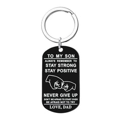 Boys Creative NEVER GIVE UP Pendant Keychain Stainless Steel